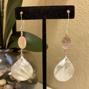 Tan & White Mother of Pearl Teardrop Earrings ...